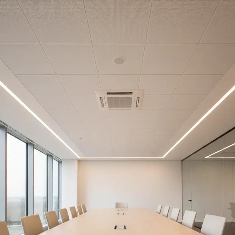 Four way ceiling cassette air conditioning unit in a meeting room