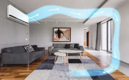LG DualCool AI split system cooling a living room